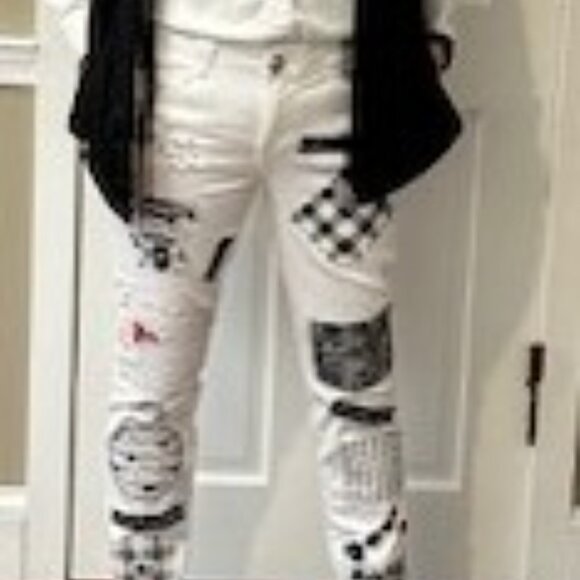 Democracy White Jeans Sz 6 Upcycled OOAK Mixed Media Boho Style Patchwork Pants - Picture 3 of 9